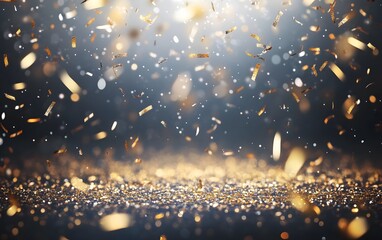 Fototapete - A shimmering background filled with golden particles floating in the air, creating a magical and festive atmosphere.