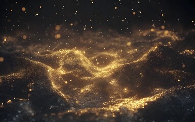 Leinwandbilder - A shimmering golden wave-like pattern glows against a dark background, resembling ethereal light in motion.