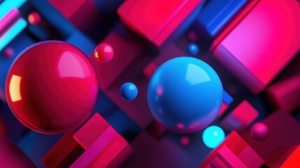 Wall Mural - vibrant 3d abstract composition featuring colorful spheres and geometric shapes.