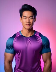 Wall Mural - Asian muscular athletic man wearing fitness clothing 