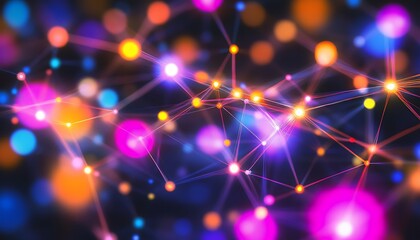 Leinwandbilder - A vibrant abstract representation of interconnected nodes illuminated by colorful dots and lines, resembling a digital network or galaxy.