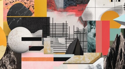 Fototapete - Abstract Geometric Composition with Bold Colors and Textures