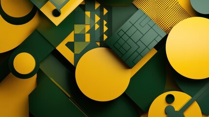 Wall Mural - abstract composition featuring geometric shapes in green and yellow tones.