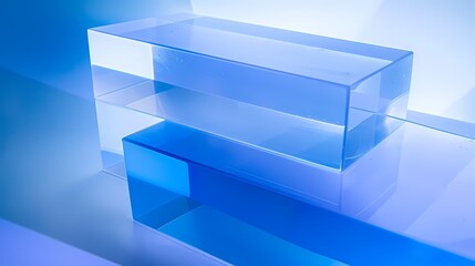 Wall Mural - Digital technology abstract geometric blue and white glass box poster PPT background