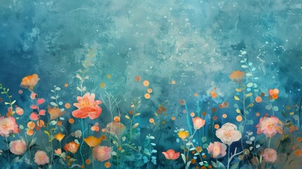 Wall Mural - colorful flowers bloom gently in an enchanting underwater world, surrounded by soothing blue hues an