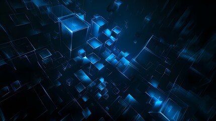 Wall Mural - digital technology abstract blue glowing cube poster background

