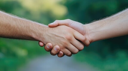 Close up of two hands clasping in a firm handshake symbolizing trust support and friendship between two individuals or partners  The image represents the strength of human connection