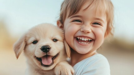 A child s joyful laughter and pure happiness as they play with a cute puppy capturing a moment of carefree delight and blissful togetherness