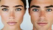 © Intelligent Horizons - Captivating Facial Contrast A Side by Side Comparison of Striking Visages Revealing the Unique Essence of Each Individual Through Even Lighting and a Pristine White Background