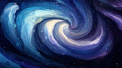 Wall Mural - Abstract swirling galaxy with stars in blue, purple, and white with a painterly texture.