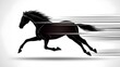 © Alpha - Fast-galloping horse silhouette, black and white style, sharp contrasts, elongated shadow on minimalist background, sleek and dynamic composition