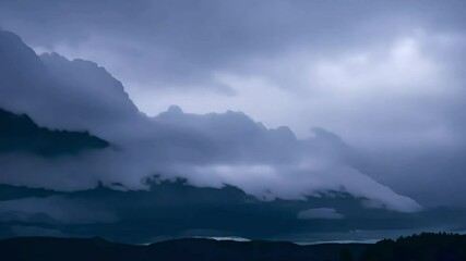 Dark sky over thick clouds with faint evening light