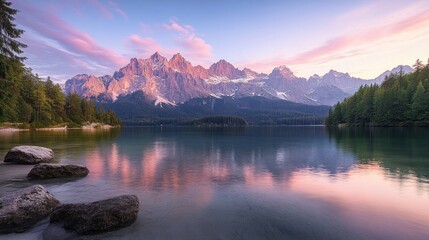 Wall Mural - Summer sunrise over lake. Serene natural landscape. Nature