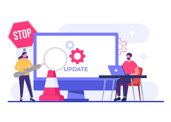 Wall Mural - computer with software update screen flat vector illustration, system maintenance, update process, i