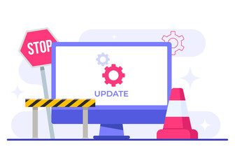 Wall Mural - computer with software update screen flat vector illustration, system maintenance, update process, i