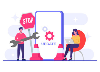 Wall Mural - smartphone with software update screen flat vector illustration, system maintenance, update process,