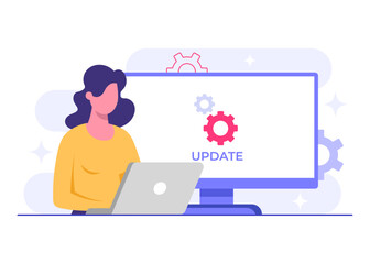 Wall Mural - software engineer updates operating system, software update flat vector illustration, system mainten