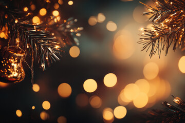 Poster - Christmas lights draped on a tree branch, illuminating the night with a warm glow.