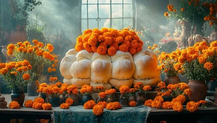 Wall Mural - a bunch of orange flowers on a table

