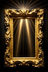 Wall Mural - grand ornate golden frame illuminated by spotlight against dark backdrop