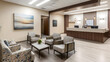 © Moon Story - modern hospital lobby featuring stylish furniture, welcoming reception area, and soothing artwork. design promotes comfort and tranquility for visitors