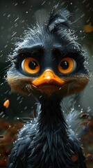 Wall Mural - cute ostrich bird in the rain - digital art