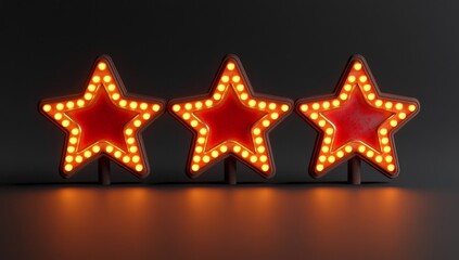 Wall Mural - decorative red star lights positioned in a row against a dark background