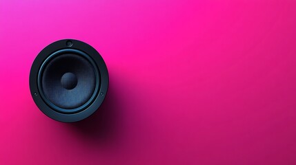 A minimalist speaker icon with a diagonal line, symbolizing reduced noise, isolated on a vibrant magenta background with space for a slogan or custom content