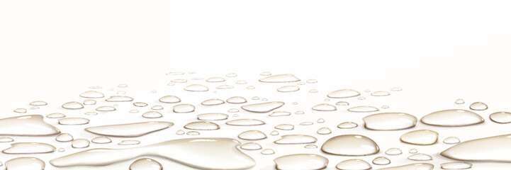 side view on white waterproof smooth glass surface with clear water droplets. realistic 3d vector ba