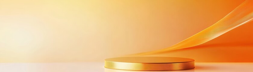 Abstract orange and gold gradient backdrop with a floating gold podium, elegant lighting, perfect for premium product display or advertisements