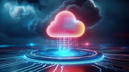Wall Mural - abstract data cloud in red, green, and blue, hovering over a tech-inspired digital network.