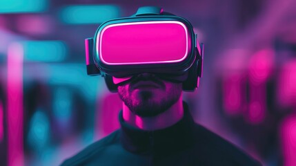 Futuristic online shopping experience with a glowing Cyber Monday sale floating in a virtual reality headset against a deep depth of field background