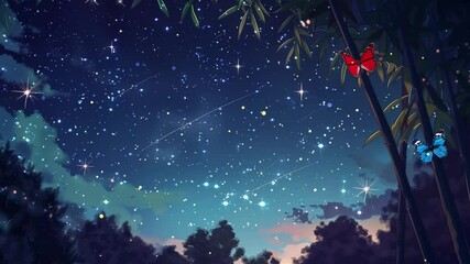 Wall Mural - beautiful nature night sky above mountain and hill seamless looping overlay 4k virtual video animation background