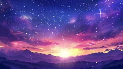 Wall Mural - colorful starry sky with sunset background seamless looping overlay 4k virtual video animation backg