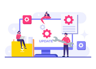 Wall Mural - system maintenance flat vector illustration, error, fixing trouble, device updating, software system