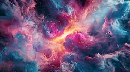 Fototapete - Exploring the mystical beauty of a colorful cosmic nebula swirling in vibrant hues of pink and blue in the depths of space
