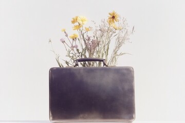 Canvas Print - Minimalist Floral Briefcase Silhouette in Monochrome Art