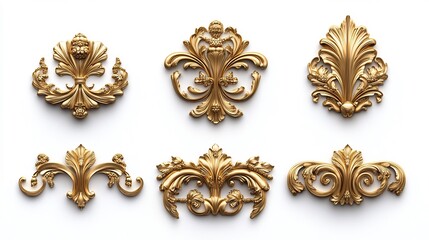 Wall Mural - 3d golden baroque ornament set isolated white background