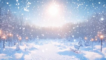 Wall Mural - beautiful snow falling in winter scene. created with generative ai technology