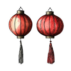 Two Red Chinese Lanterns with Tassels.