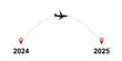 © AliaksaB - Dotted plane path from 2024 to 2025. The concept of meeting the New Year. Vector.