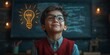 © movinglines.studio - Smiling Indian kid with light bulb, symbolizing a bright idea, creativity, and innovative thinking.