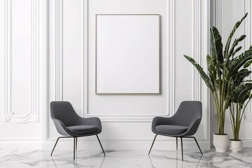 A sleek interior mockup with a stylish frame, ideal for displaying art or photos against a clean white backdrop for versatile design options.