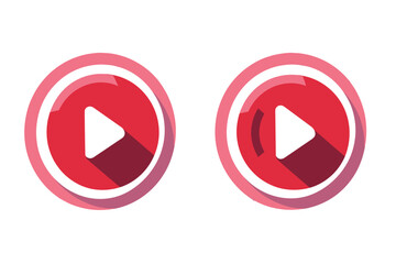 Illustration of two red play button icons with shadow effects on a white background.