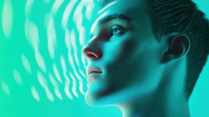 Futuristic portrait of a person in teal lighting