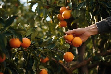 Hand picking ripe Orange from Orange orchard