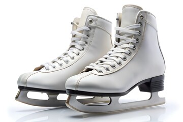 a pair of white ice skates on a white background