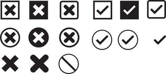 Check box tick mark icon set button correct right wrong buttons or yes or no checkmark red cross green tick vector illustration