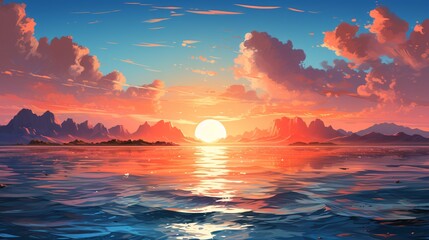 Wall Mural - a stunning view of a sunset with a clear blue sky and the sea in the foreground