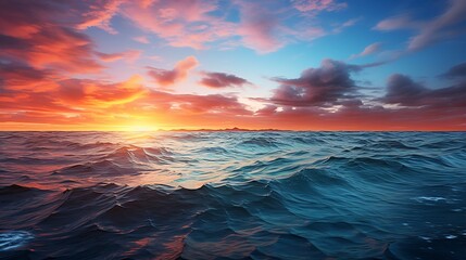 Wall Mural - a panoramic view of a stunning sunset over the sea with a blue sky